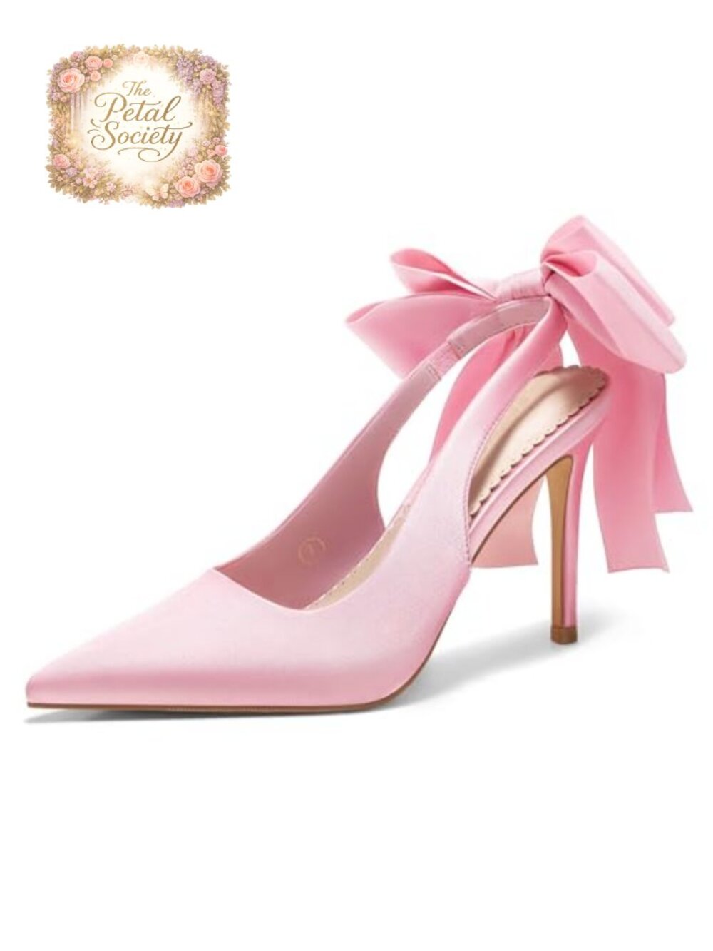 Satin Slingback Stiletto Heels Pointed Toe Bow Wedding Dress Pumps